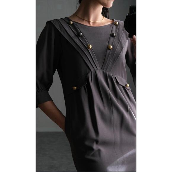 Vintage 90s Designer Italy Fendi Neutral Gray Mini Pencil Dress Small Med Pocket - Picture 1 of 9